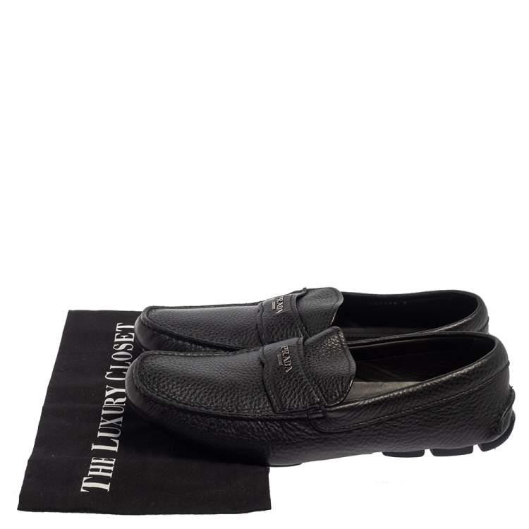 Pre Owned Prada Black Leather  Slip On Loafers Size 42