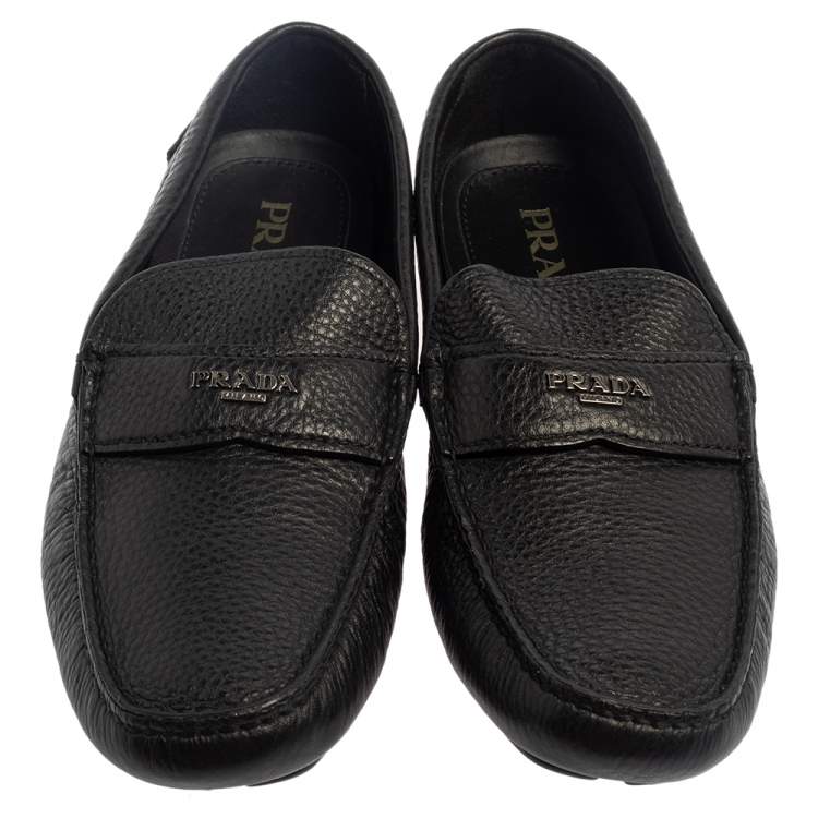 Pre Owned Prada Black Leather  Slip On Loafers Size 42