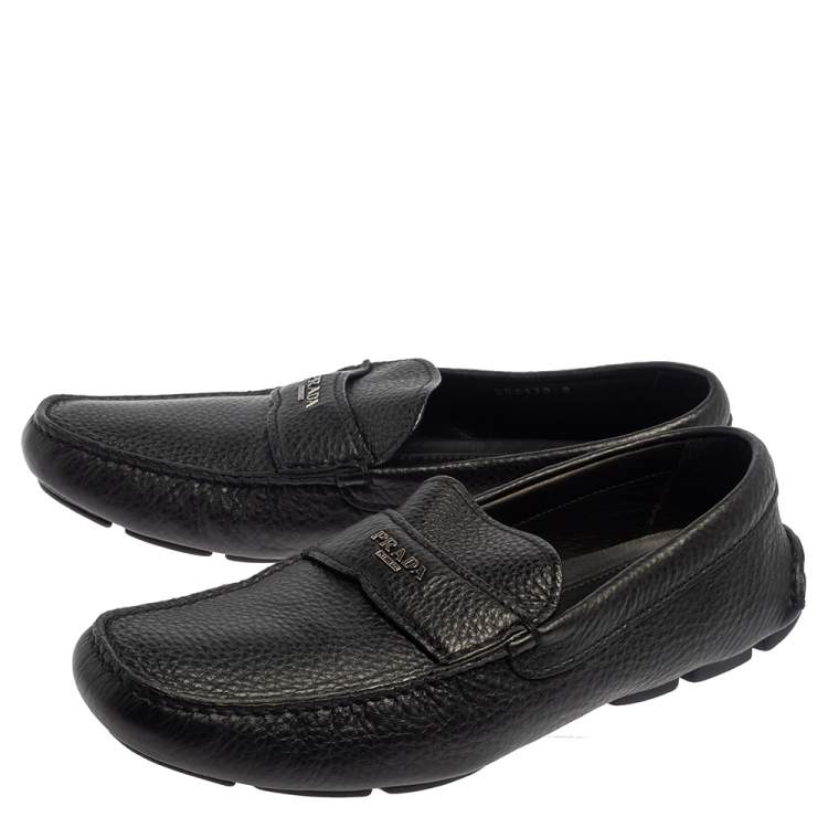 Pre Owned Prada Black Leather  Slip On Loafers Size 42