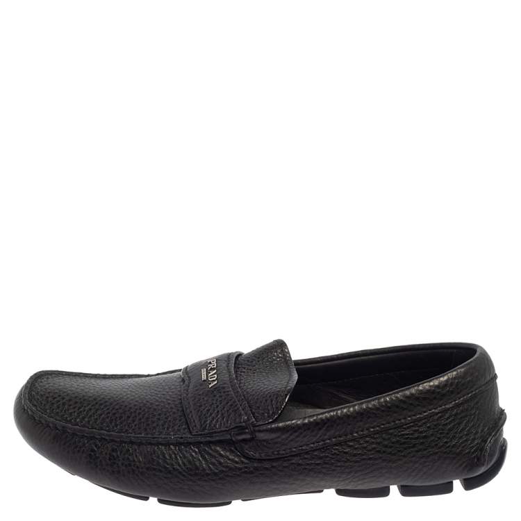 Pre Owned Prada Black Leather  Slip On Loafers Size 42