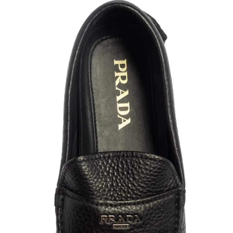Pre Owned Prada Black Leather  Slip On Loafers Size 42