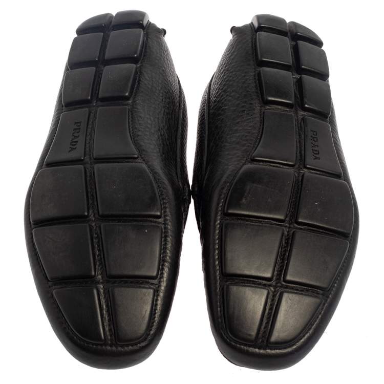 Pre Owned Prada Black Leather  Slip On Loafers Size 42
