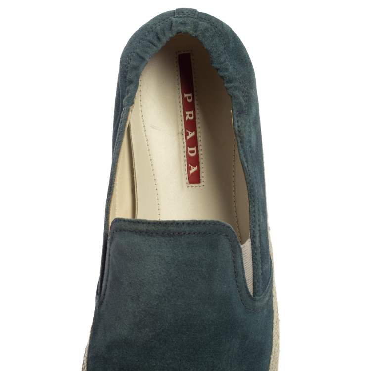 Pre Owned Prada Blue Suede Slip On Espadrille Sneakers Size 44