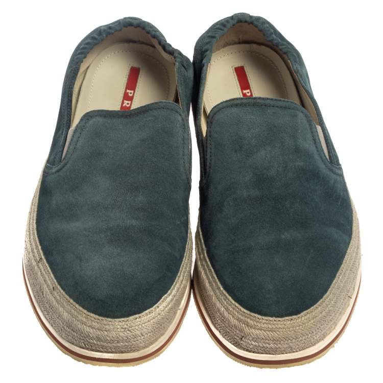 Pre Owned Prada Blue Suede Slip On Espadrille Sneakers Size 44