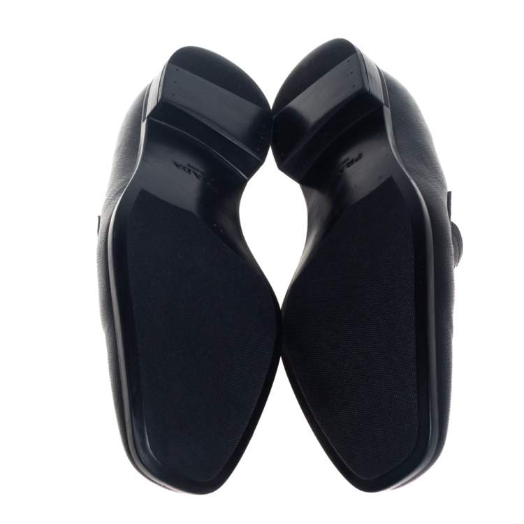 Pre Owned Prada Black Leather Slip On Loafers Size 40