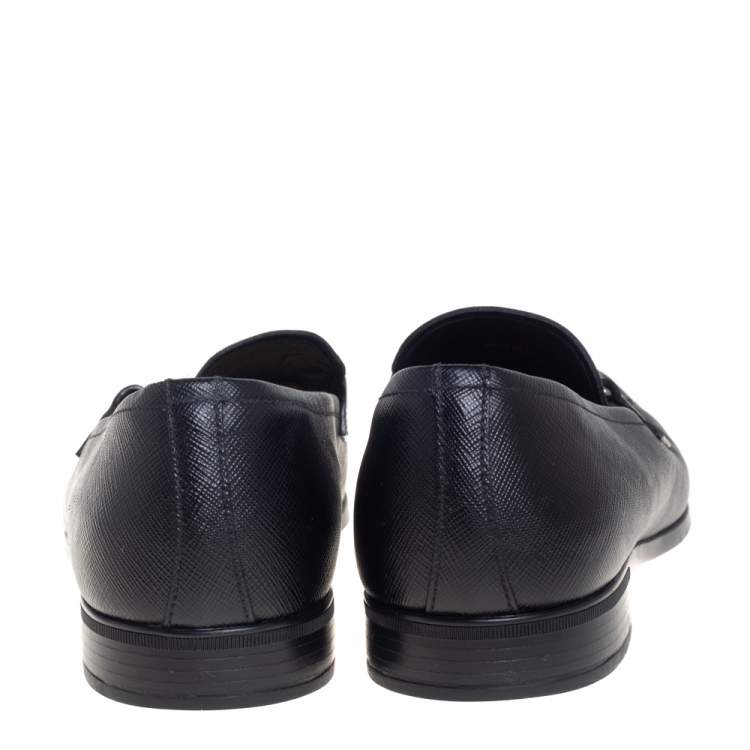Pre Owned Prada Black Leather Slip On Loafers Size 40