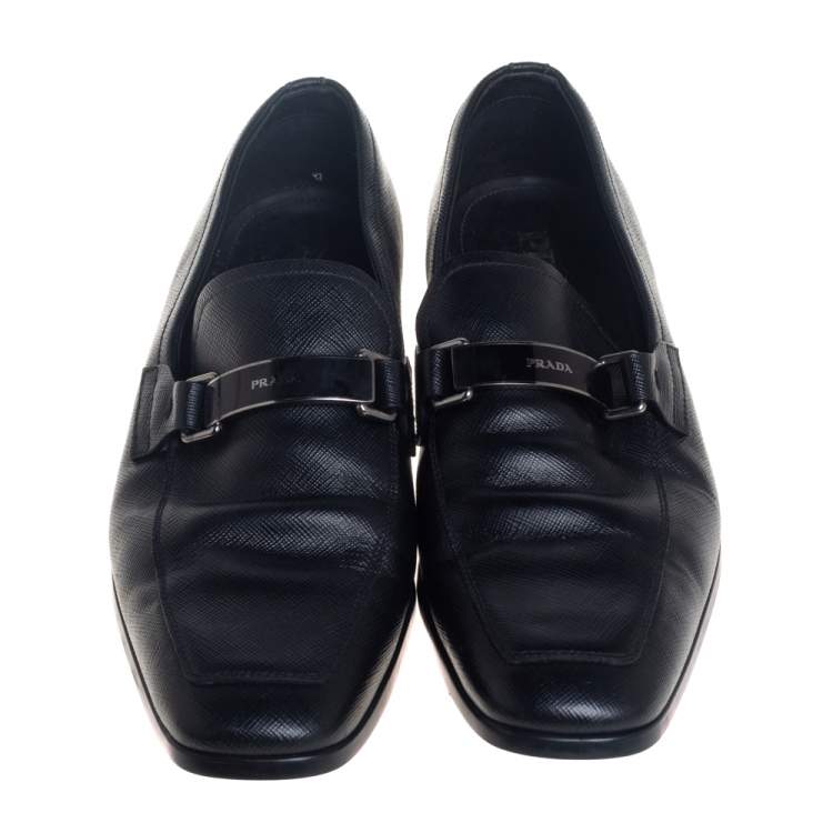Pre Owned Prada Black Leather Slip On Loafers Size 40