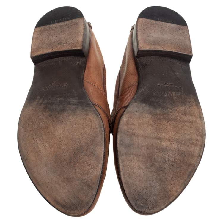 Pre Owned Prada Brown Leather Penny Slip On Loafers Size 40.5