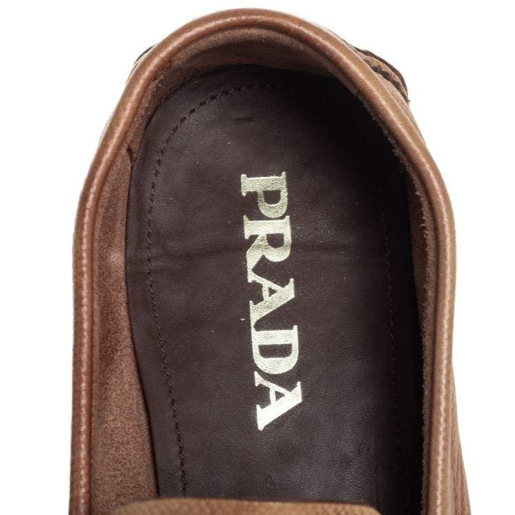Pre Owned Prada Brown Leather Penny Slip On Loafers Size 40.5