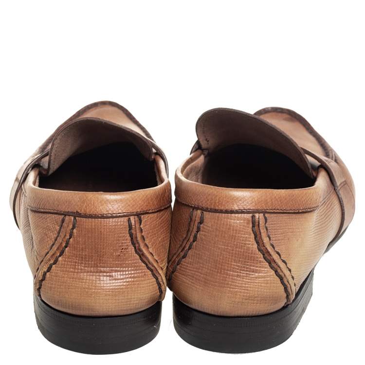 Pre Owned Prada Brown Leather Penny Slip On Loafers Size 40.5