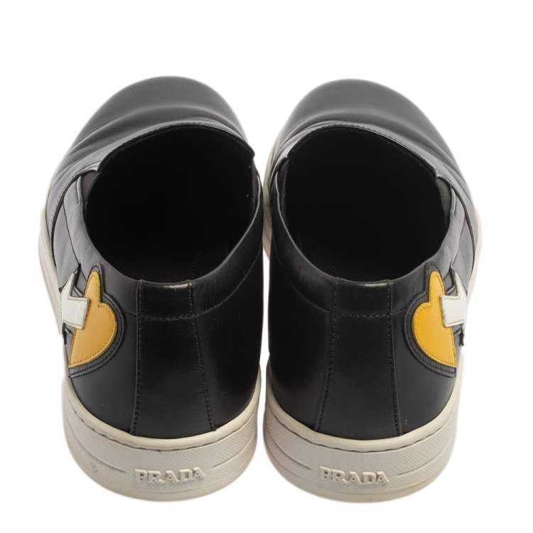 Pre Owned Prada Black Leather Slip on Sneakers Size 41.5