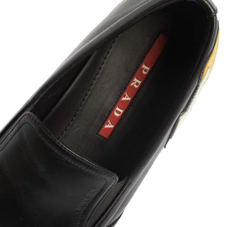 Pre Owned Prada Black Leather Slip on Sneakers Size 41.5