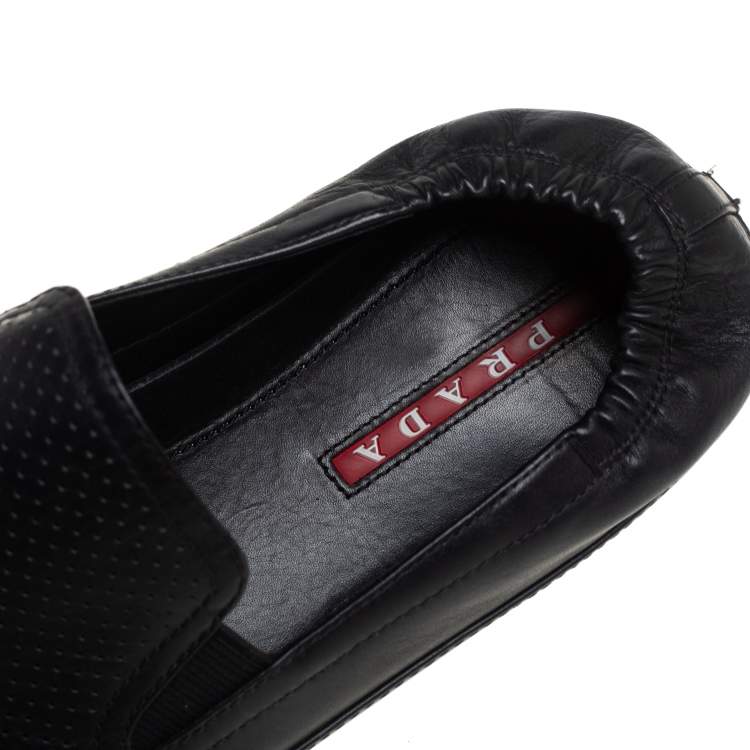 Pre Owned Prada Black Leather Slip on Sneakers Size 44