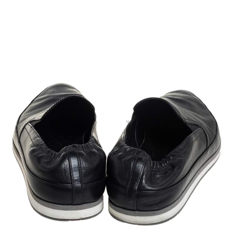 Pre Owned Prada Black Leather Slip on Sneakers Size 44