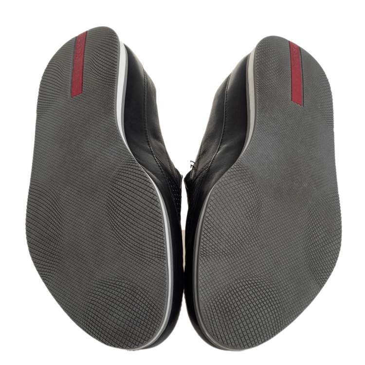Pre Owned Prada Black Leather Slip on Sneakers Size 44