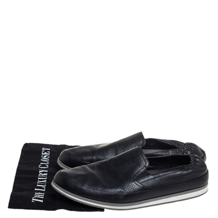 Pre Owned Prada Black Leather Slip on Sneakers Size 44