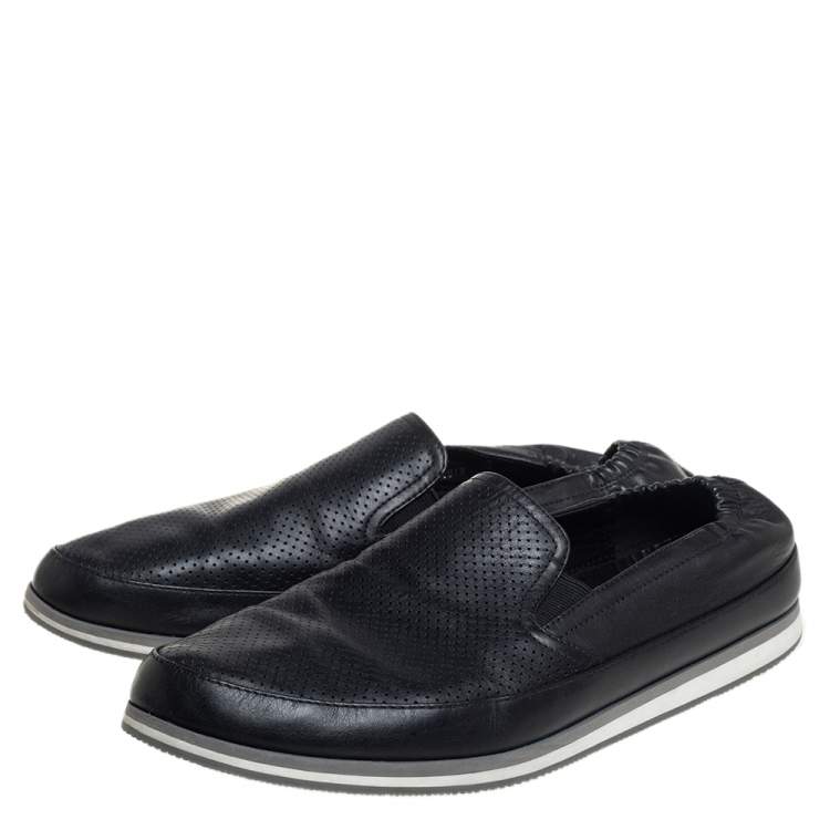 Pre Owned Prada Black Leather Slip on Sneakers Size 44