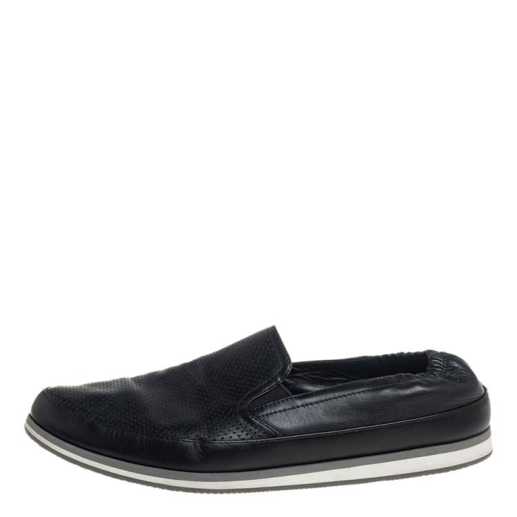 Pre Owned Prada Black Leather Slip on Sneakers Size 44