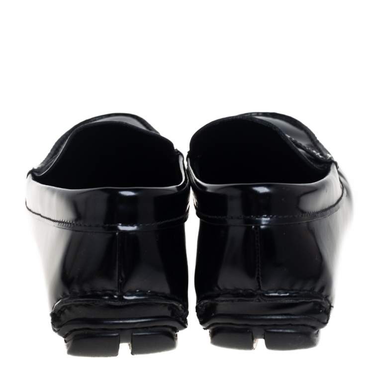 Pre Owned Prada Black Leather Slip On Loafers Size 40.5