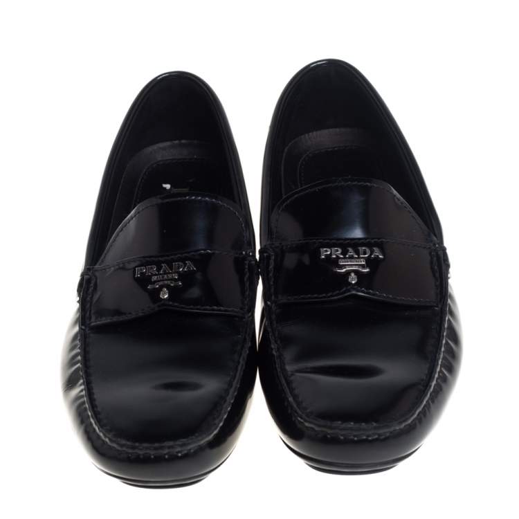 Pre Owned Prada Black Leather Slip On Loafers Size 40.5