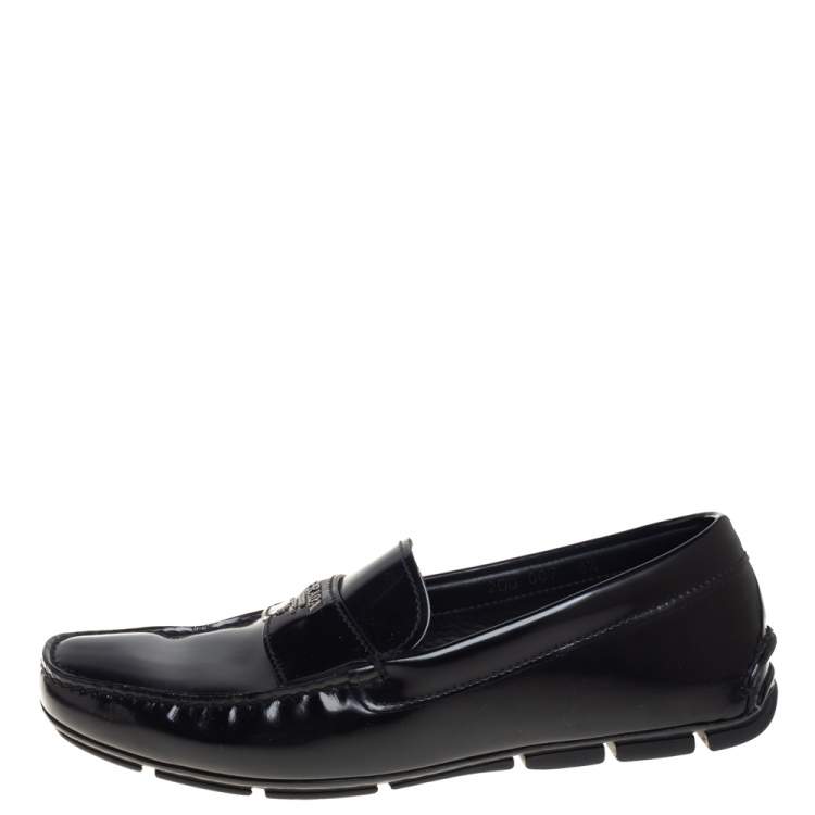 Pre Owned Prada Black Leather Slip On Loafers Size 40.5