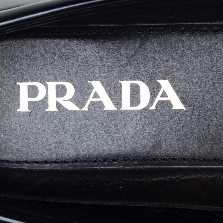 Pre Owned Prada Black Leather Slip On Loafers Size 40.5