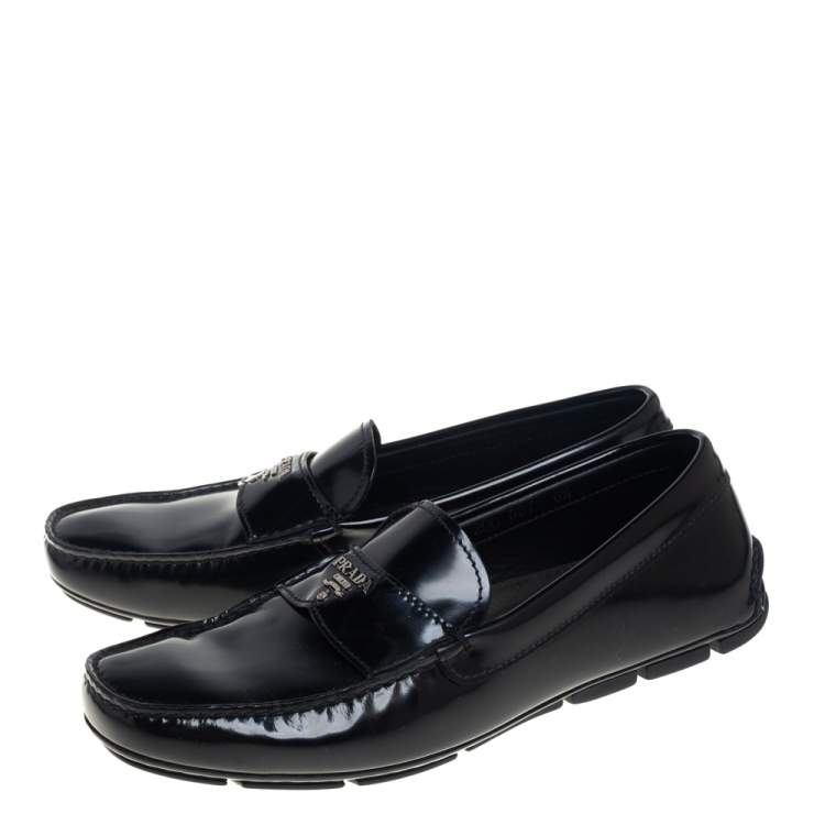 Pre Owned Prada Black Leather Slip On Loafers Size 40.5