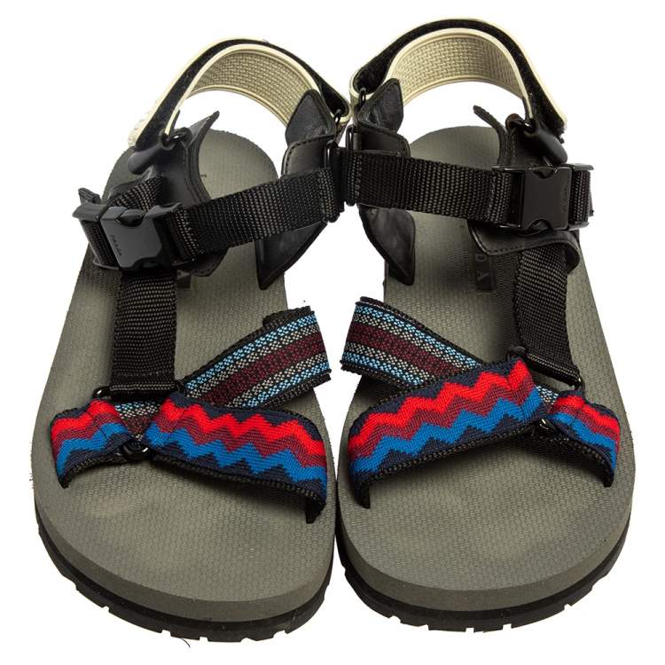 Pre Owned Prada Multicolour Fabric Teva Ankle Strap Flat Sandals Size 41