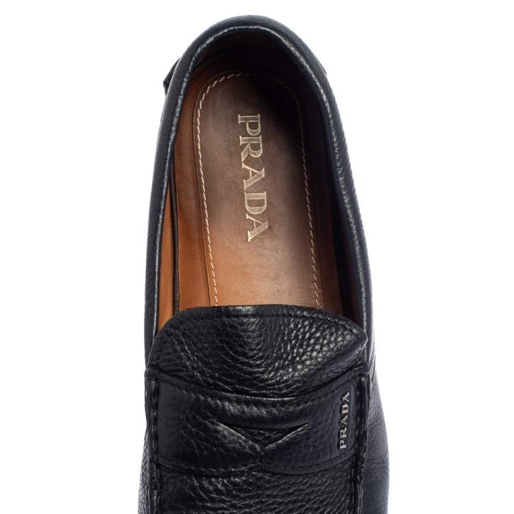Pre Owned Prada Blue Leather Penny Slip On Loafers Size 43