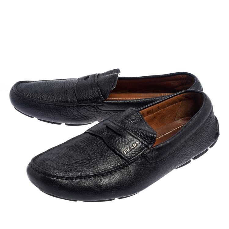 Pre Owned Prada Blue Leather Penny Slip On Loafers Size 43