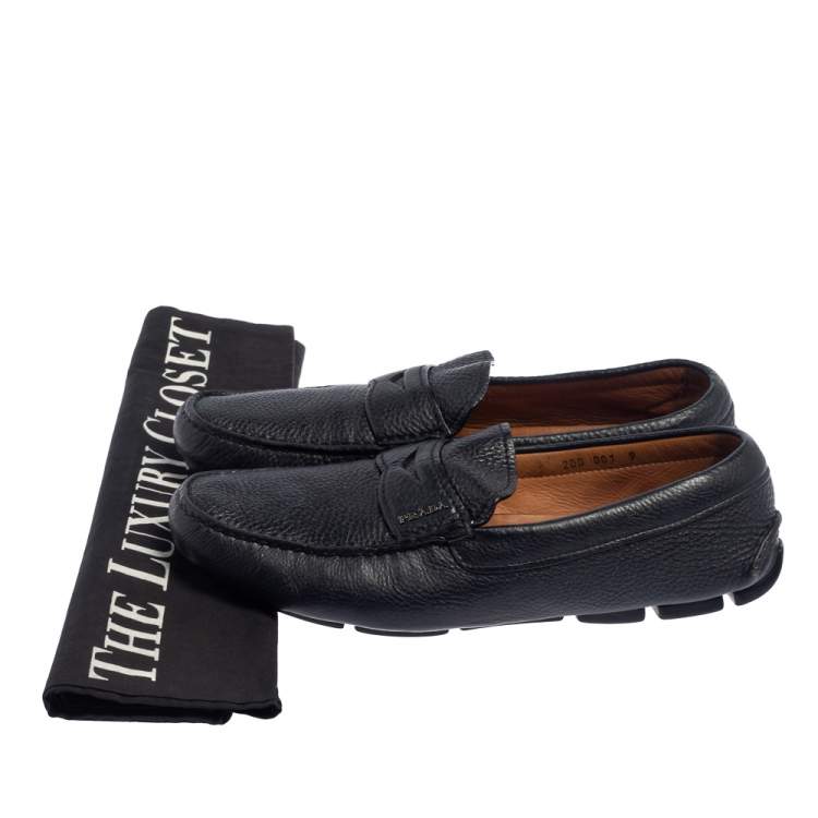 Pre Owned Prada Blue Leather Penny Slip On Loafers Size 43