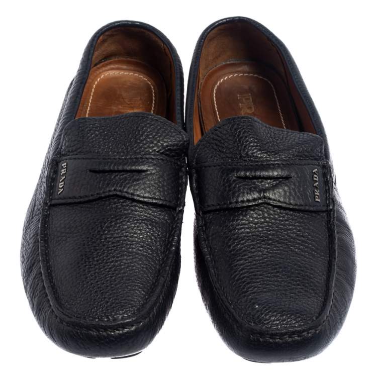 Pre Owned Prada Blue Leather Penny Slip On Loafers Size 43