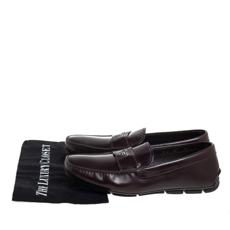 Pre Owned Prada Brown Leather Slip On Loafers Size 43