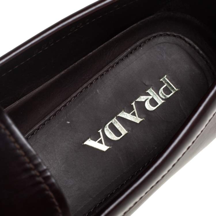 Pre Owned Prada Brown Leather Slip On Loafers Size 43