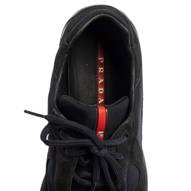 Pre Owned Prada Blue/Black Suede And Fabric Low Top Sneakers Size 41.5
