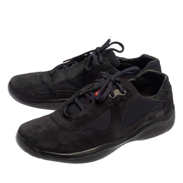 Pre Owned Prada Blue/Black Suede And Fabric Low Top Sneakers Size 41.5