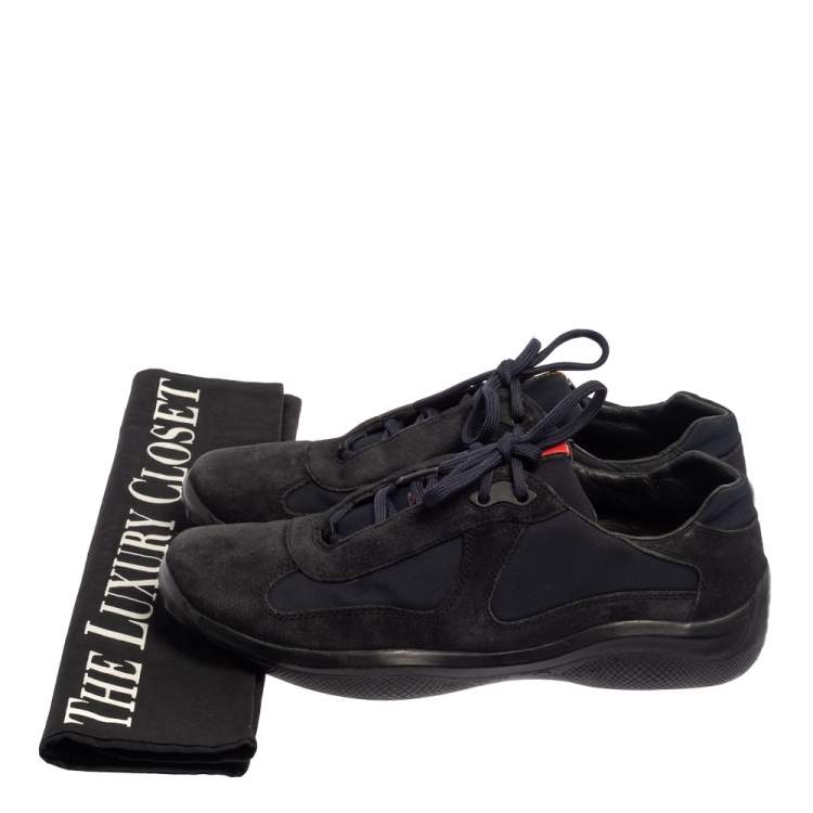 Pre Owned Prada Blue/Black Suede And Fabric Low Top Sneakers Size 41.5