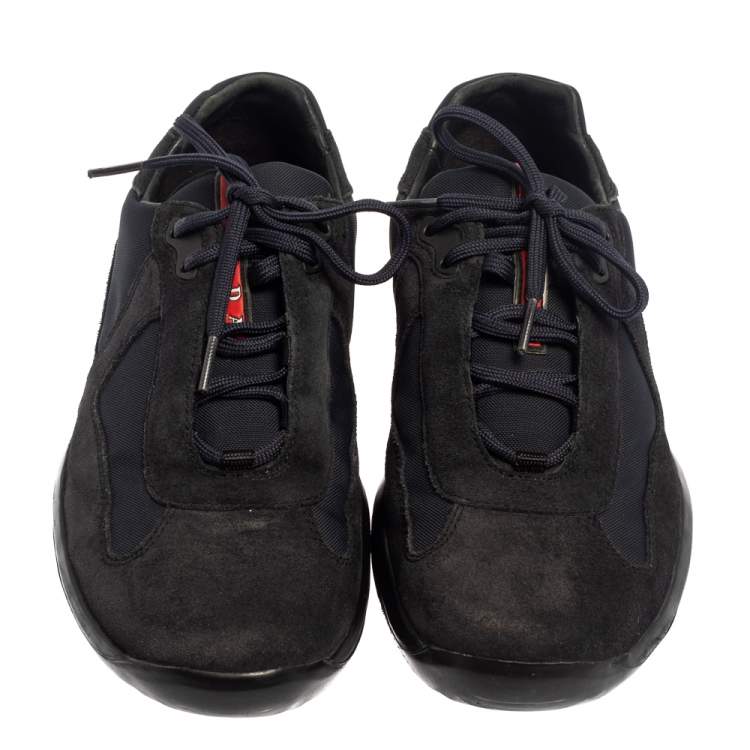 Pre Owned Prada Blue/Black Suede And Fabric Low Top Sneakers Size 41.5