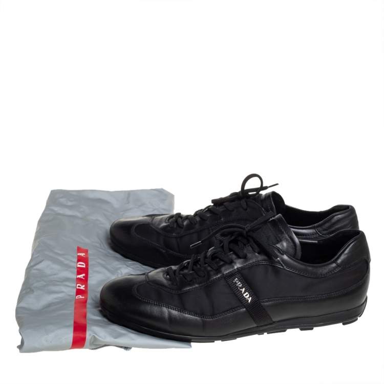 Pre Owned Prada Black Leather And Nylon Low Top Sneakers Size 42