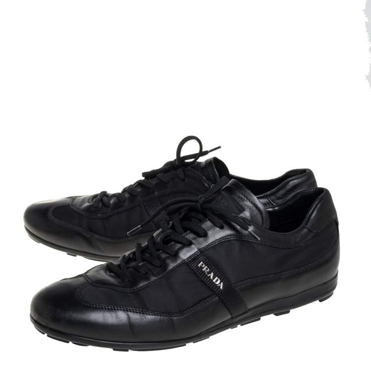 Pre Owned Prada Black Leather And Nylon Low Top Sneakers Size 42