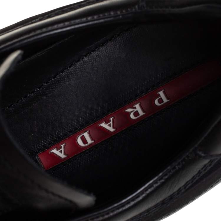 Pre Owned Prada Black Leather And Nylon Low Top Sneakers Size 42
