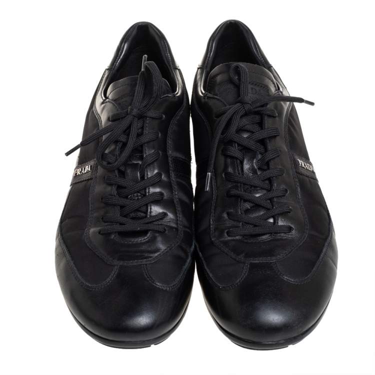 Pre Owned Prada Black Leather And Nylon Low Top Sneakers Size 42