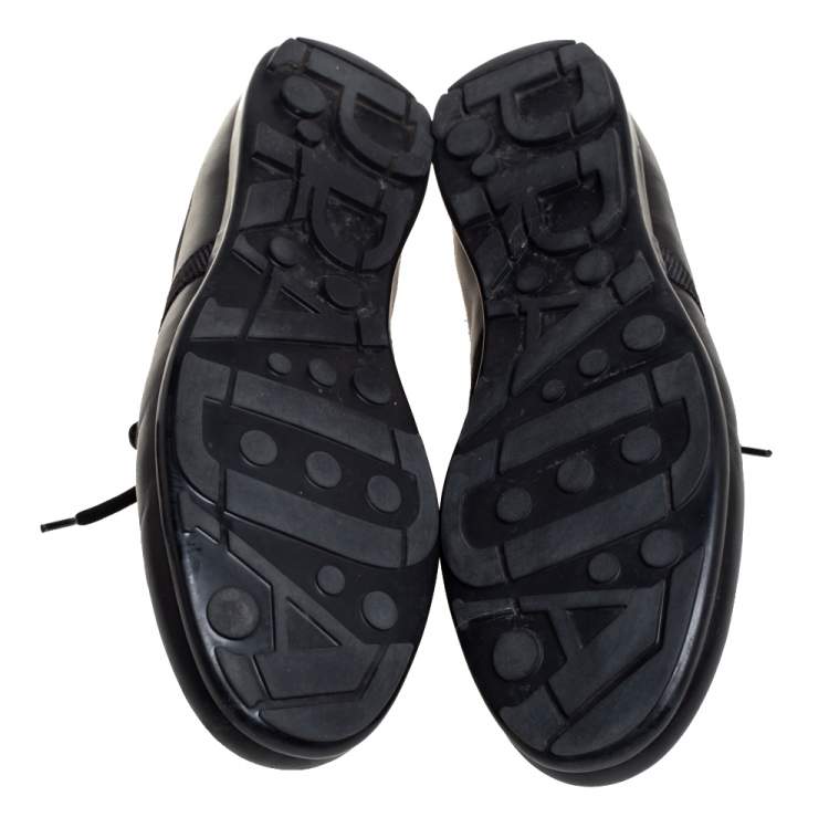 Pre Owned Prada Black Leather And Nylon Low Top Sneakers Size 42