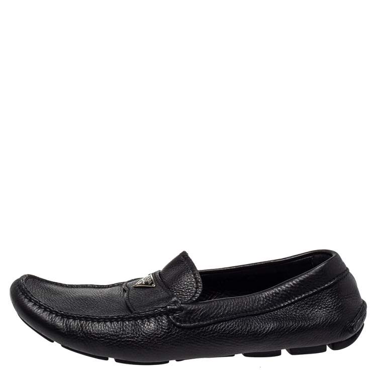 Pre Owned Prada Black Leather Driver Loafer Size 42.5 