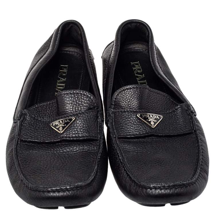 Pre Owned Prada Black Leather Driver Loafer Size 42.5 