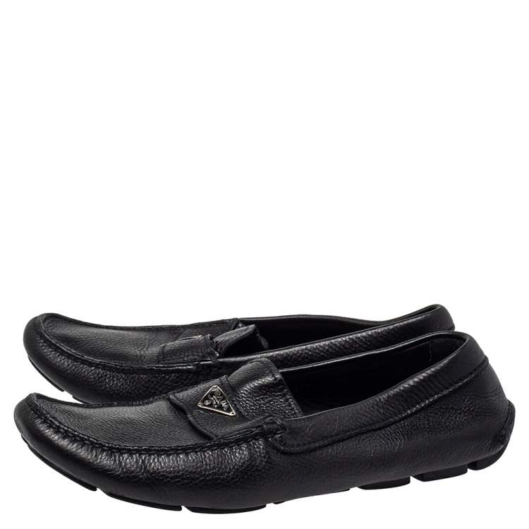 Pre Owned Prada Black Leather Driver Loafer Size 42.5 