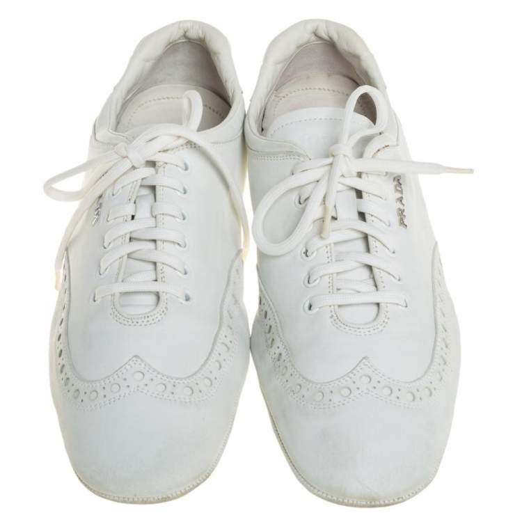 Pre Owned Prada Sport White Leather Low Top Sneakers Size 42