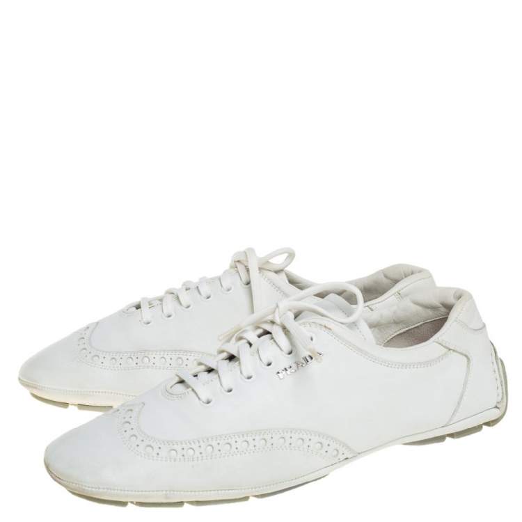 Pre Owned Prada Sport White Leather Low Top Sneakers Size 42