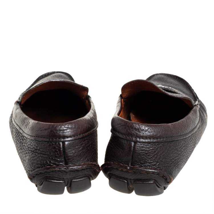 Pre Owned Prada Dark Brown Leather Slip On Loafers Size 41
