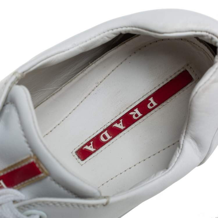 Pre Owned Prada Sport White Leather Low Top Sneakers Size 42
